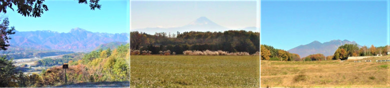 左から　南アルプス、富士山、八ヶ岳