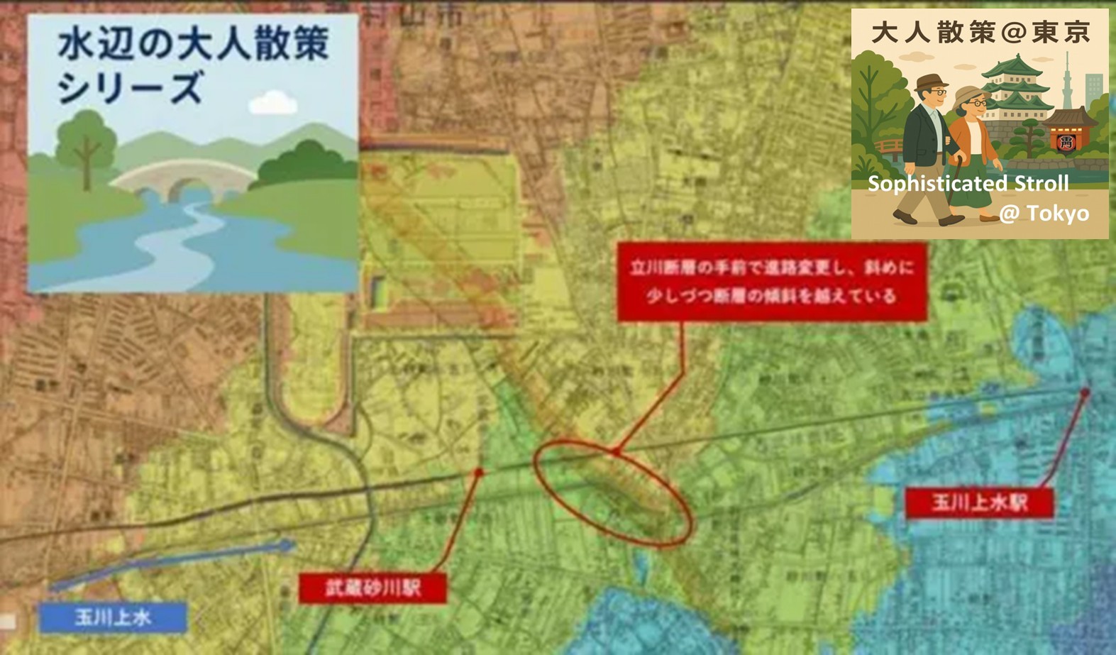 水辺の大人散策シリーズ　玉川上水　立川断層付近の地形図