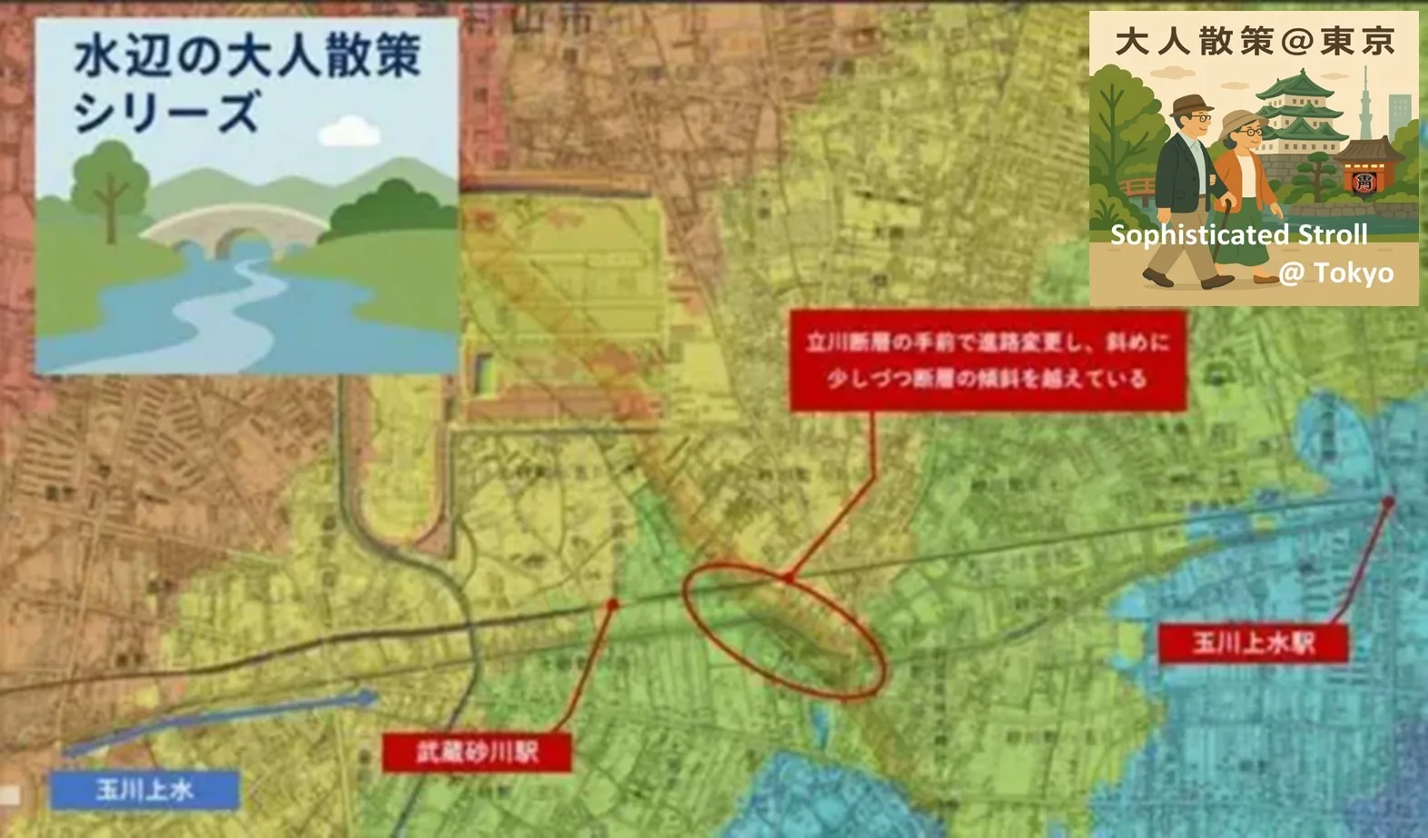 水辺の大人散策シリーズ　玉川上水　立川断層付近の地形図