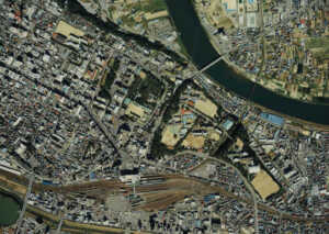 水戸城 水戸城の航空写真 （1986年度撮影・国土航空写真）