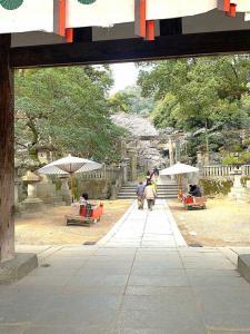 金刀比羅宮　大門から見た五人百姓（売店）の様子