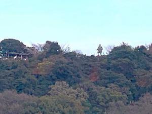 金刀比羅宮　琴平グランドホテルでの夕食時に見えた「大久保諶之丞命像」遠望