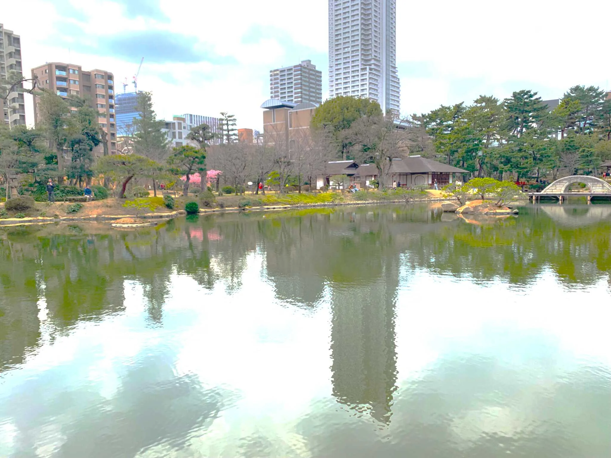 広島 縮景園 悠々亭の少し西側からの濯纓池