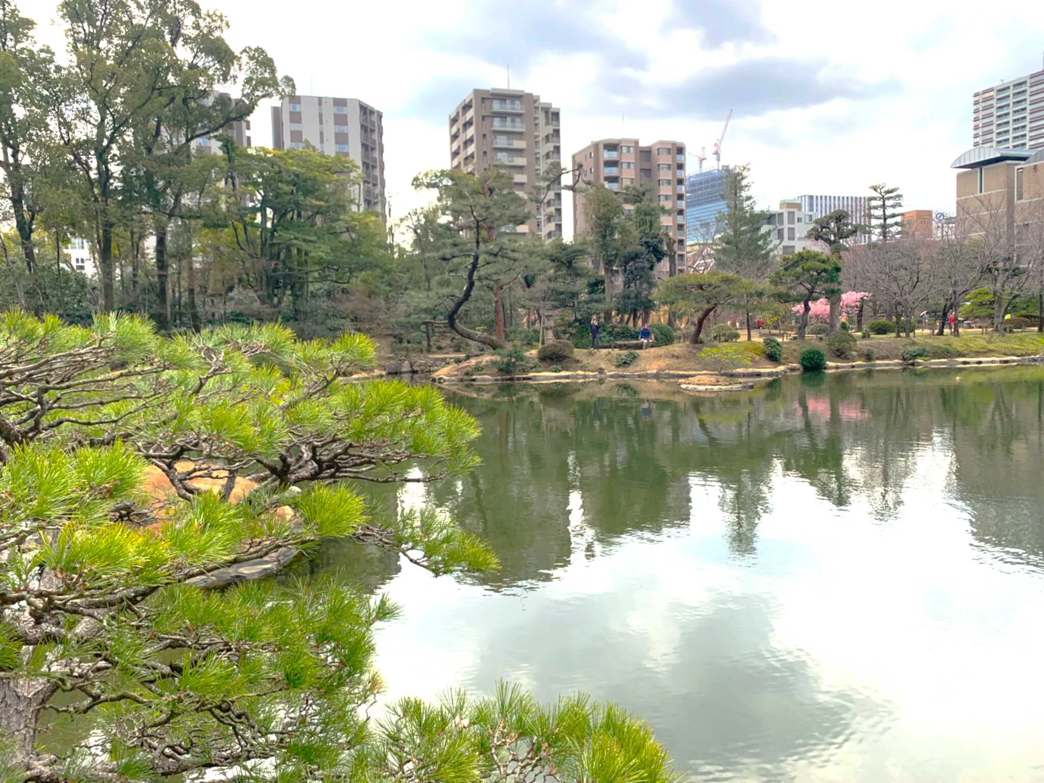 広島 縮景園 悠々亭の少し西側からの濯纓池