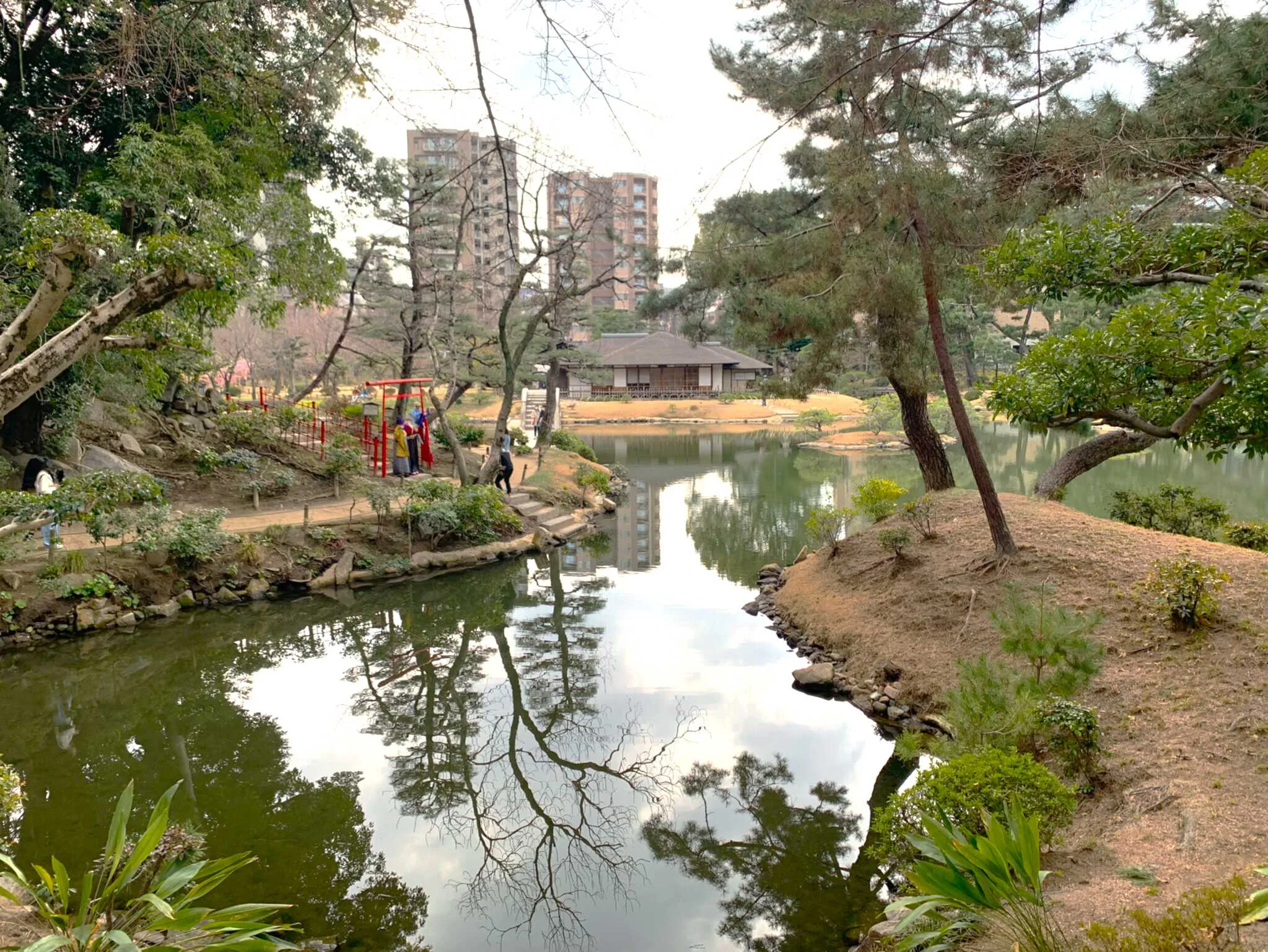 広島 縮景園木製橋(踏雲橋?)付近より