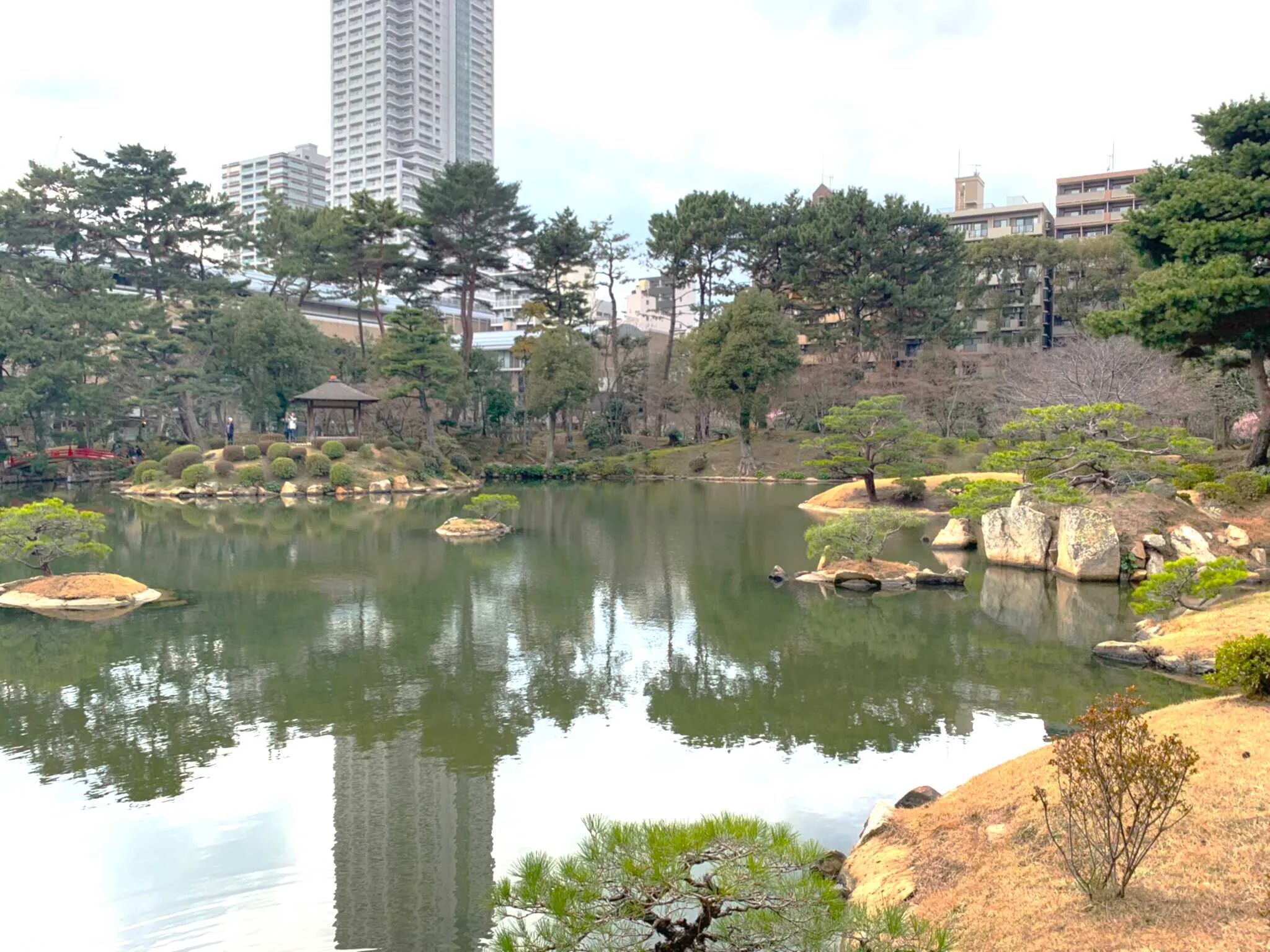 広島 縮景園木製橋(踏雲橋?)付近より