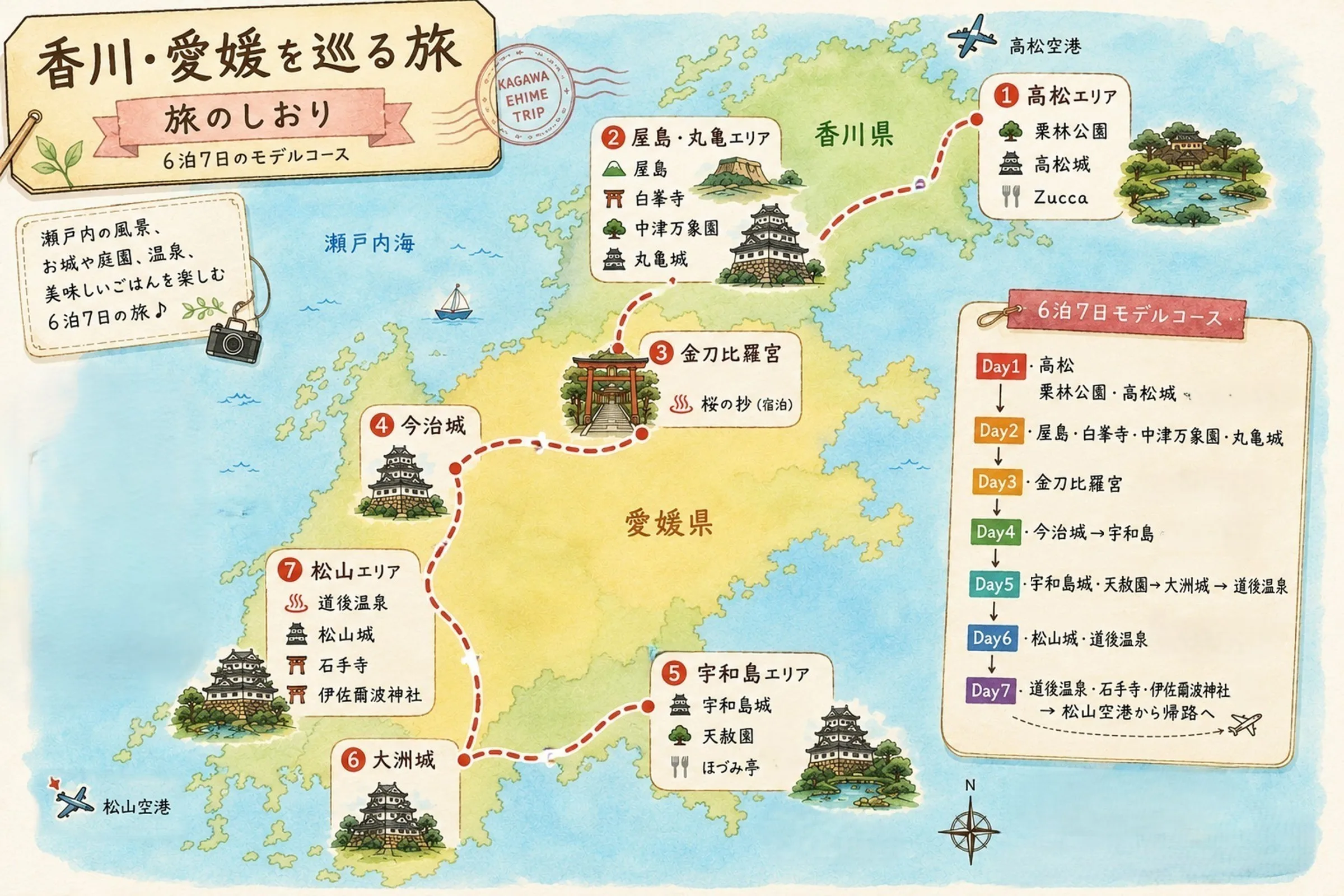 香川・愛媛の旅の全体図